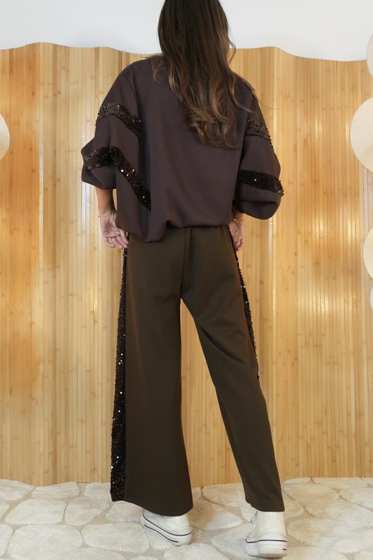 Soft Tech Sequin Sleeve Sweatshirt Chocolate /10=